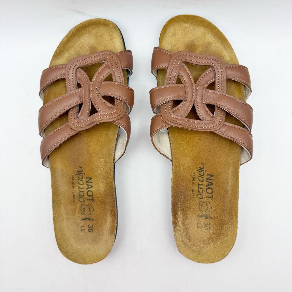 Naot Brown Leather Slide Sandals - Picture 9 of 14